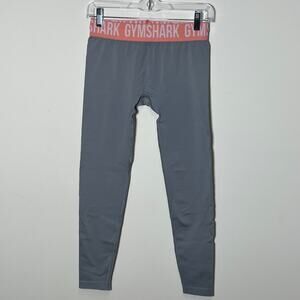 Gymshark Flex Low Rise Leggings Size M Grey Peach Spell Out Logo Stretch